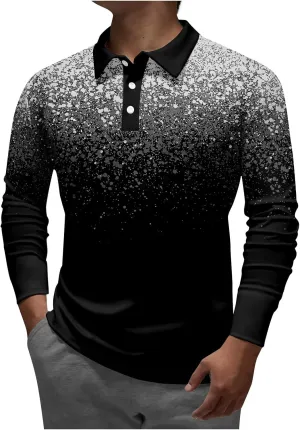 DuDubaby Summer Shirts for Men Lapel Long Sleeve Printed Casual Top Loose Sports Lapel Shirt