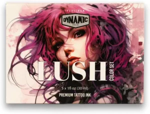 Dynamic Color Co- Lush Color Tattoo Ink Set: 5 Luxurious 1 oz Bottles - Lavender, Red Grape, Ruby Port, Deep Pink, Purple. Platinum Collection, Reach Compliant, Crafted in Spain