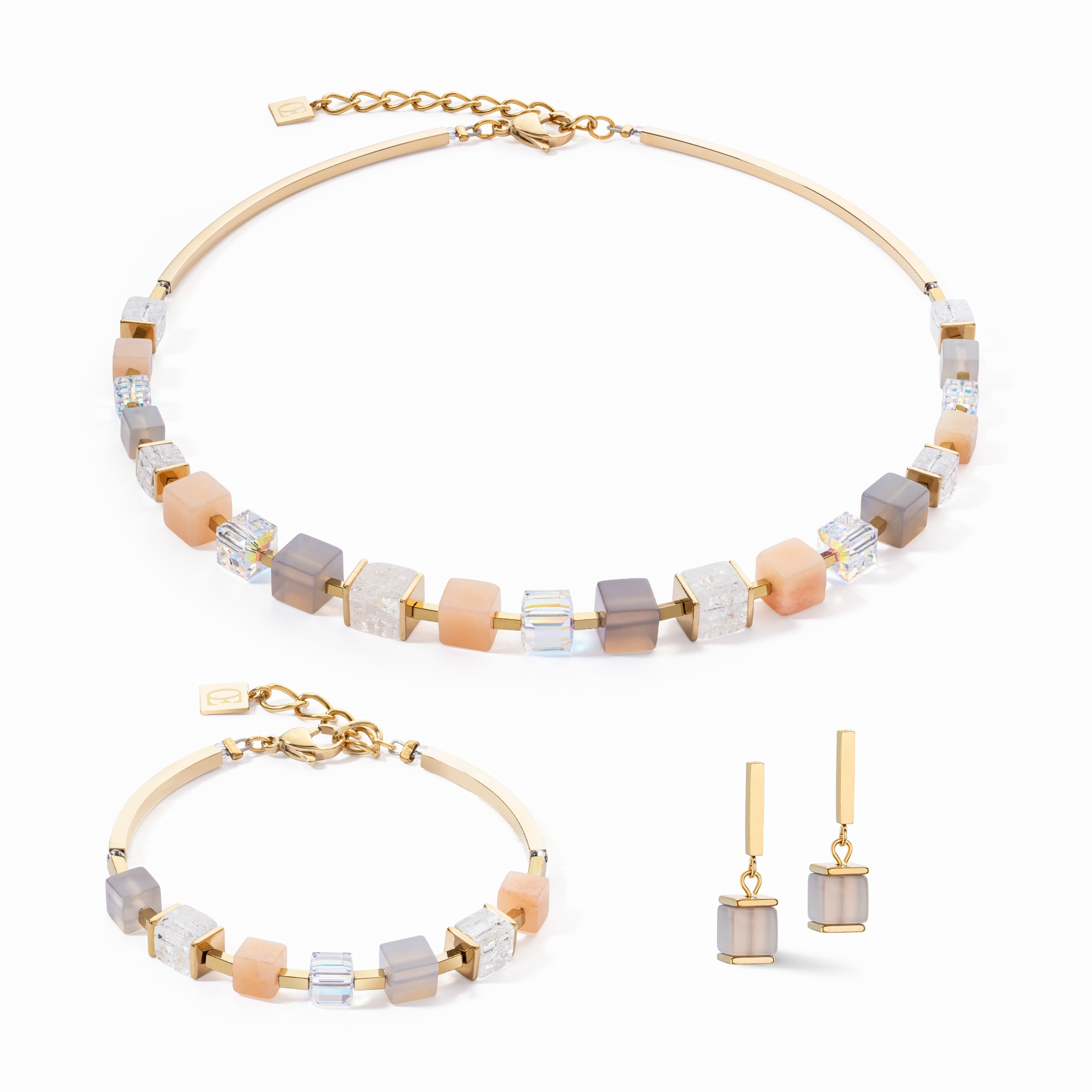 Earrings Precious Statement Cubes grey-peach