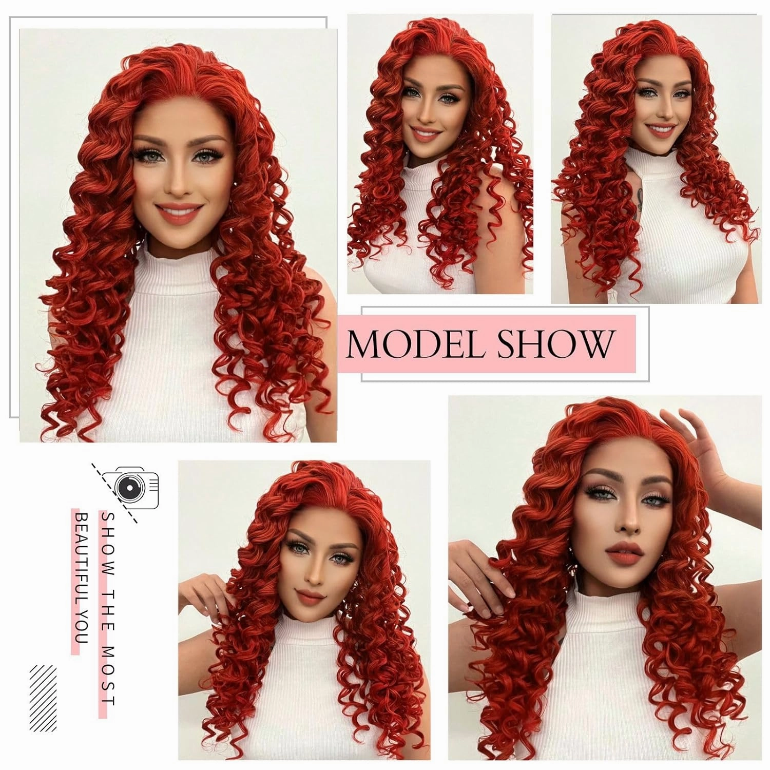Ebingoo Long Curly Brown Lace Front Wig Synthetic Hair Wigs for Women N18 30 27HR (red)