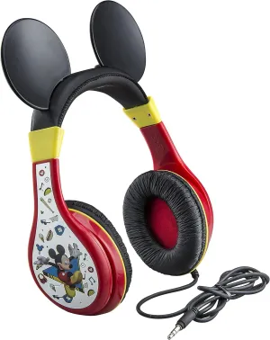 eKids Mickey Mouse Headphones For Kids, Adjustable Over the Ear Headphones, 3.5mm Jack Wired Headphones with Parental Volume Control, for Fans of Mickey Mouse Gifts