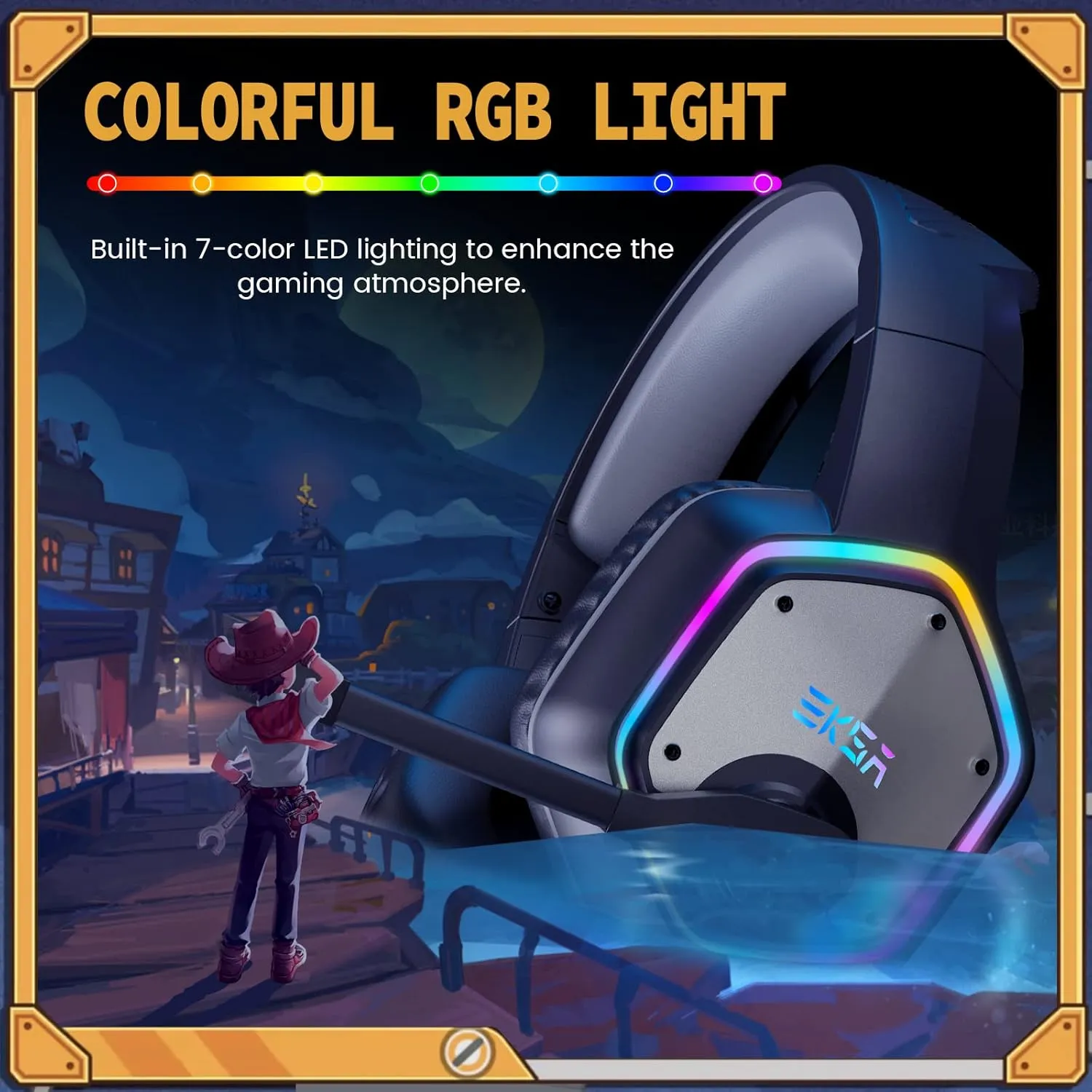 EKSA Gaming Headset, Noise Canceling Mic & RGB Light, Gaming Headphones Compatible with PC, PS4, PS5, Laptop, Computer (Gray-Sandrock)