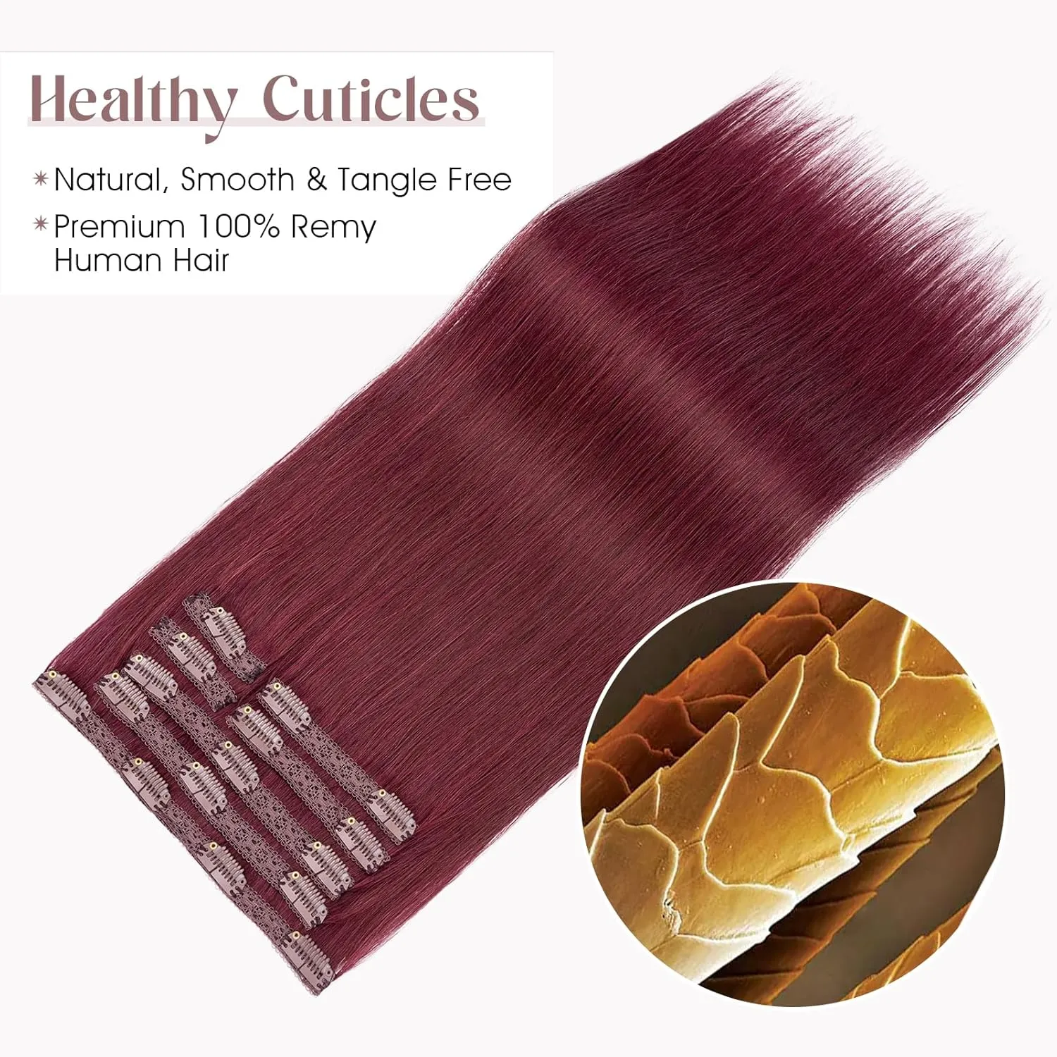 Elailite Clip in Hair Extensions Real Human Hair, Remy Hairpieces for Women, 7PCS Lace Weft Full Head, 10 Inch 85g Burgundy