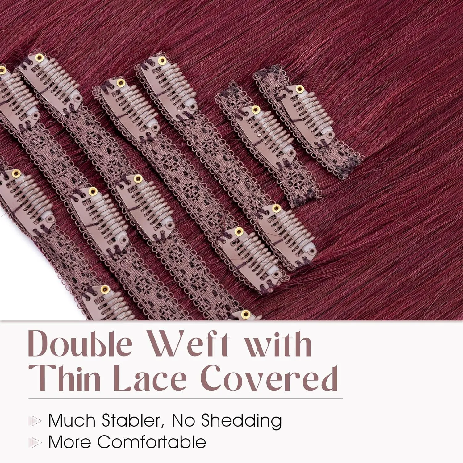 Elailite Clip in Hair Extensions Real Human Hair, Remy Hairpieces for Women, 7PCS Lace Weft Full Head, 10 Inch 85g Burgundy