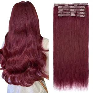 Elailite Clip in Hair Extensions Real Human Hair, Remy Hairpieces for Women, 7PCS Lace Weft Full Head, 10 Inch 85g Burgundy
