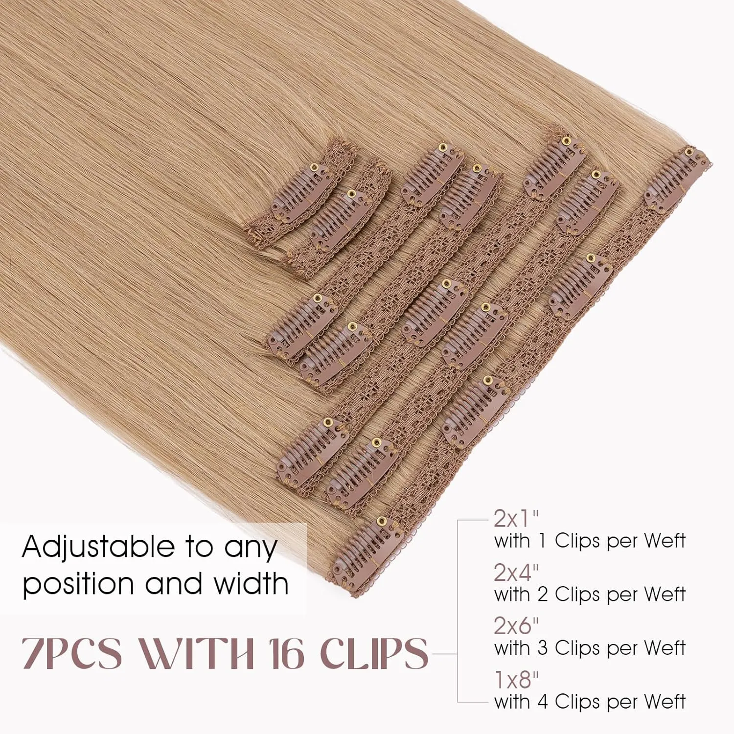 Elailite Clip in Hair Extensions Real Human Hair, Remy Hairpieces for Women, 7PCS Lace Weft Full Head, 10 Inch 85g Dark Blonde