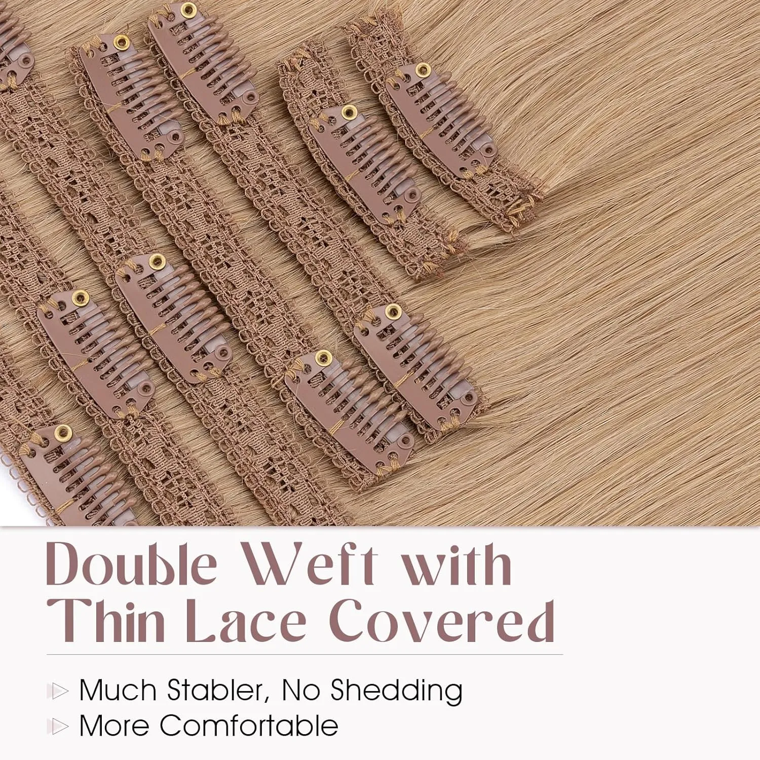 Elailite Clip in Hair Extensions Real Human Hair, Remy Hairpieces for Women, 7PCS Lace Weft Full Head, 10 Inch 85g Dark Blonde