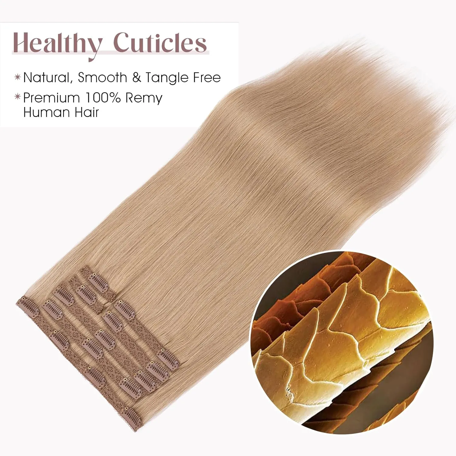 Elailite Clip in Hair Extensions Real Human Hair, Remy Hairpieces for Women, 7PCS Lace Weft Full Head, 10 Inch 85g Dark Blonde