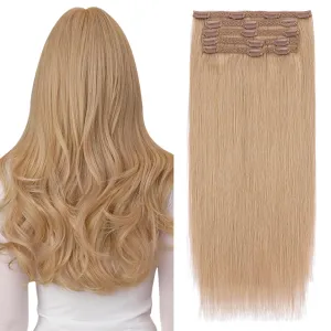 Elailite Clip in Hair Extensions Real Human Hair, Remy Hairpieces for Women, 7PCS Lace Weft Full Head, 10 Inch 85g Dark Blonde