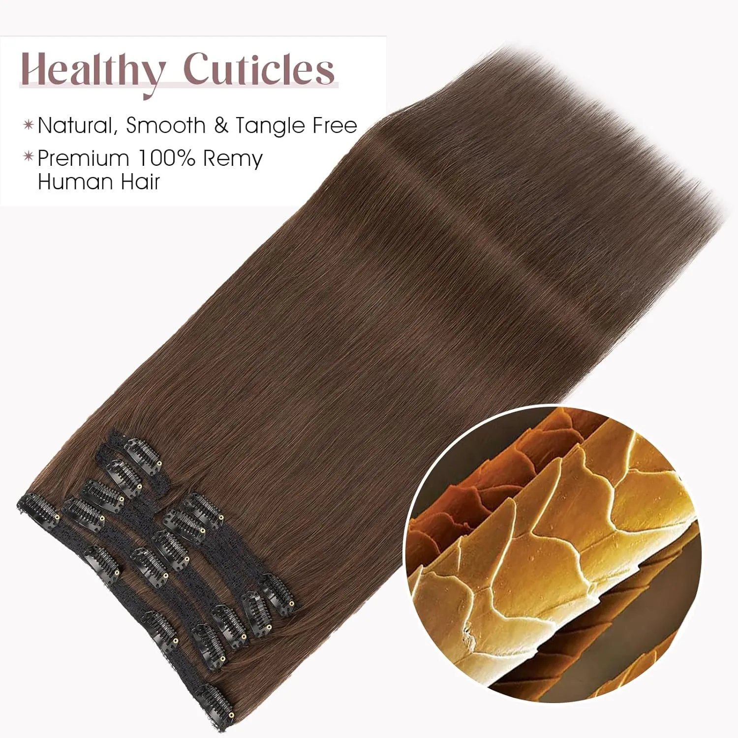 Elailite Clip in Hair Extensions Real Human Hair, Remy Hairpieces for Women, 7PCS Lace Weft Full Head, 18 Inch 120g Dark Brown