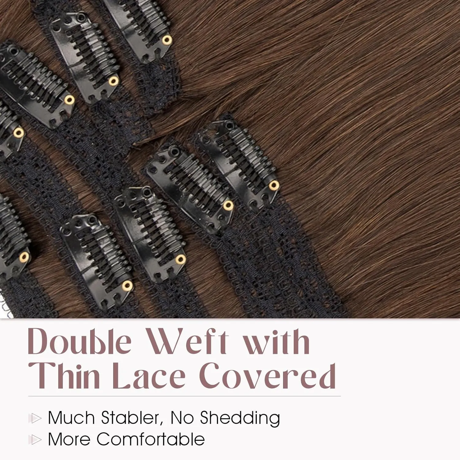Elailite Clip in Hair Extensions Real Human Hair, Remy Hairpieces for Women, 7PCS Lace Weft Full Head, 18 Inch 120g Dark Brown