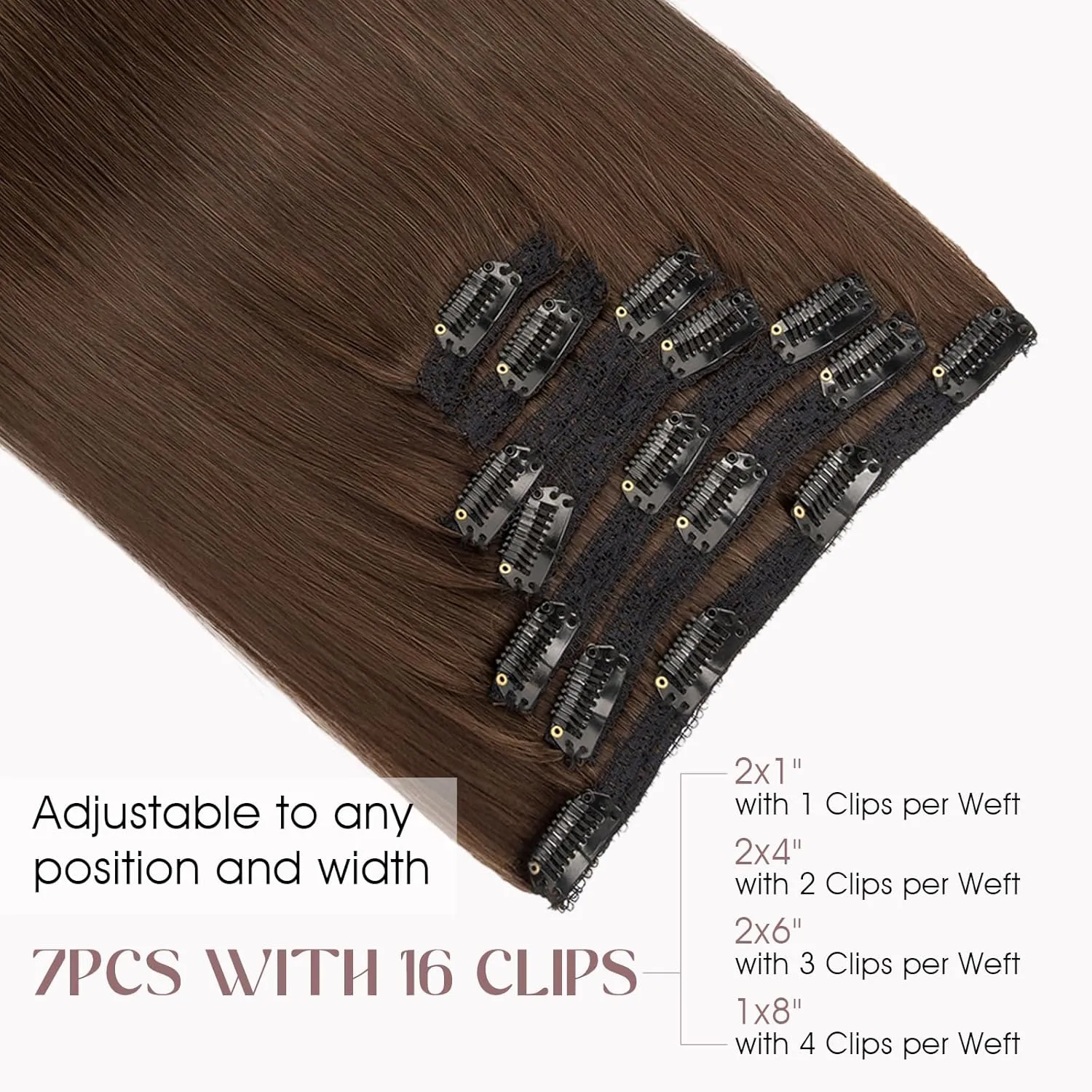Elailite Clip in Hair Extensions Real Human Hair, Remy Hairpieces for Women, 7PCS Lace Weft Full Head, 18 Inch 120g Dark Brown