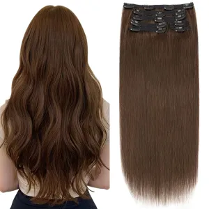 Elailite Clip in Hair Extensions Real Human Hair, Remy Hairpieces for Women, 7PCS Lace Weft Full Head, 18 Inch 120g Dark Brown