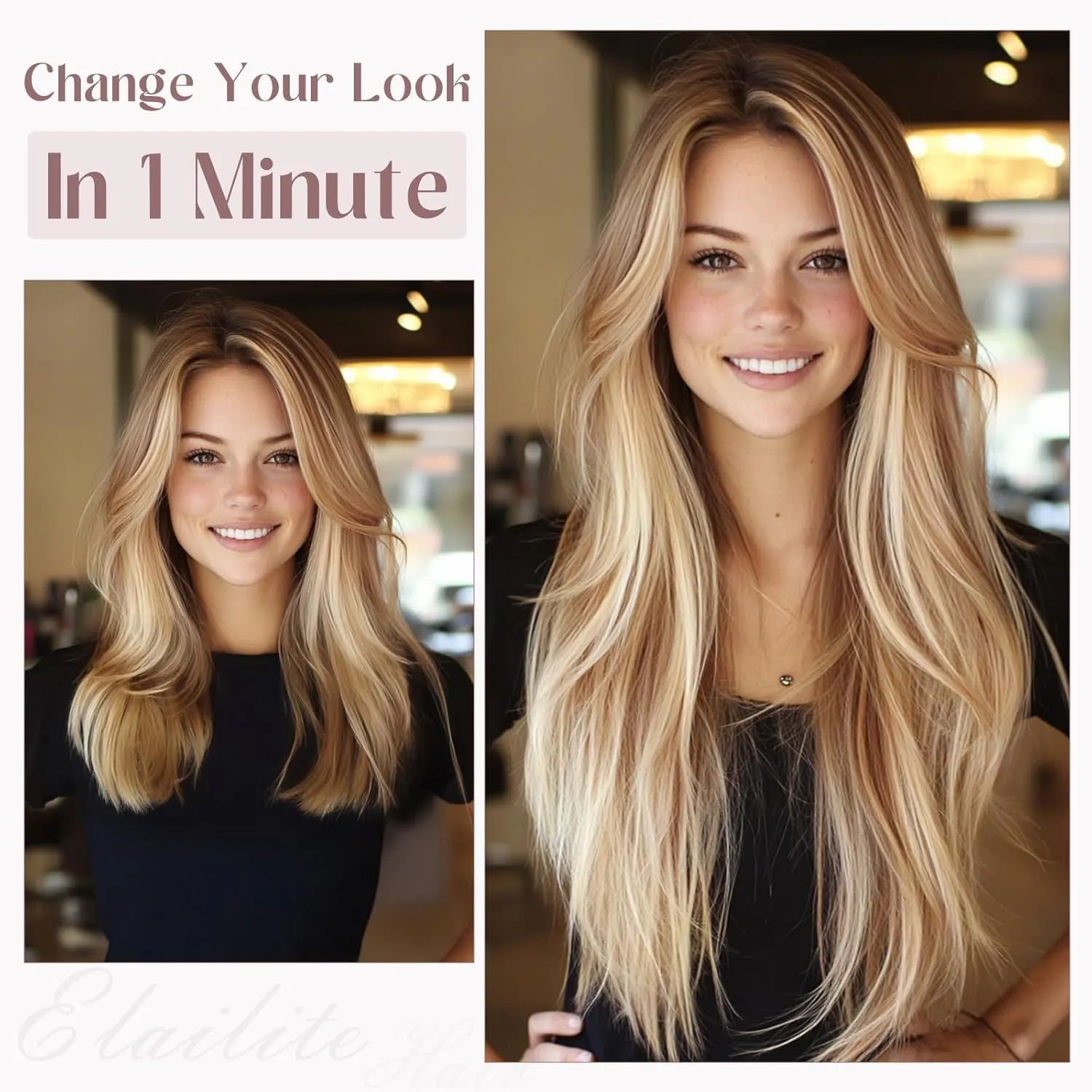 Elailite Clip in Hair Extensions Real Human Hair, Remy Hairpieces for Women, 7PCS Lace Weft Full Head, 18 Inch 120g Golden brown & Bleach Blonde