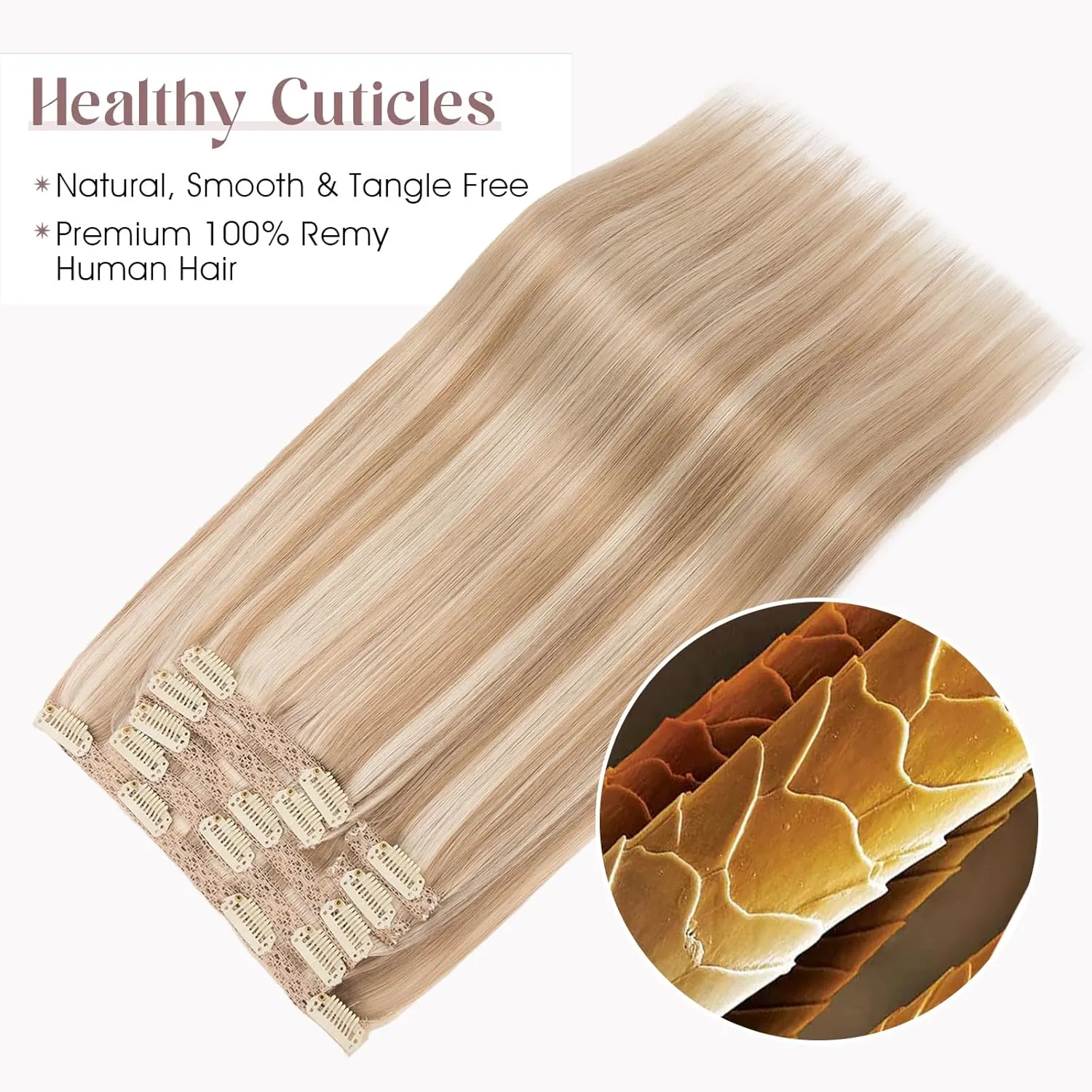 Elailite Clip in Hair Extensions Real Human Hair, Remy Hairpieces for Women, 7PCS Lace Weft Full Head, 18 Inch 120g Golden brown & Bleach Blonde