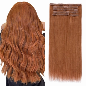 Elailite Clip in Hair Extensions Real Human Hair, Remy Hairpieces for Women, 7PCS Lace Weft Full Head, 10 Inch 85g Dark Auburn Copper Red