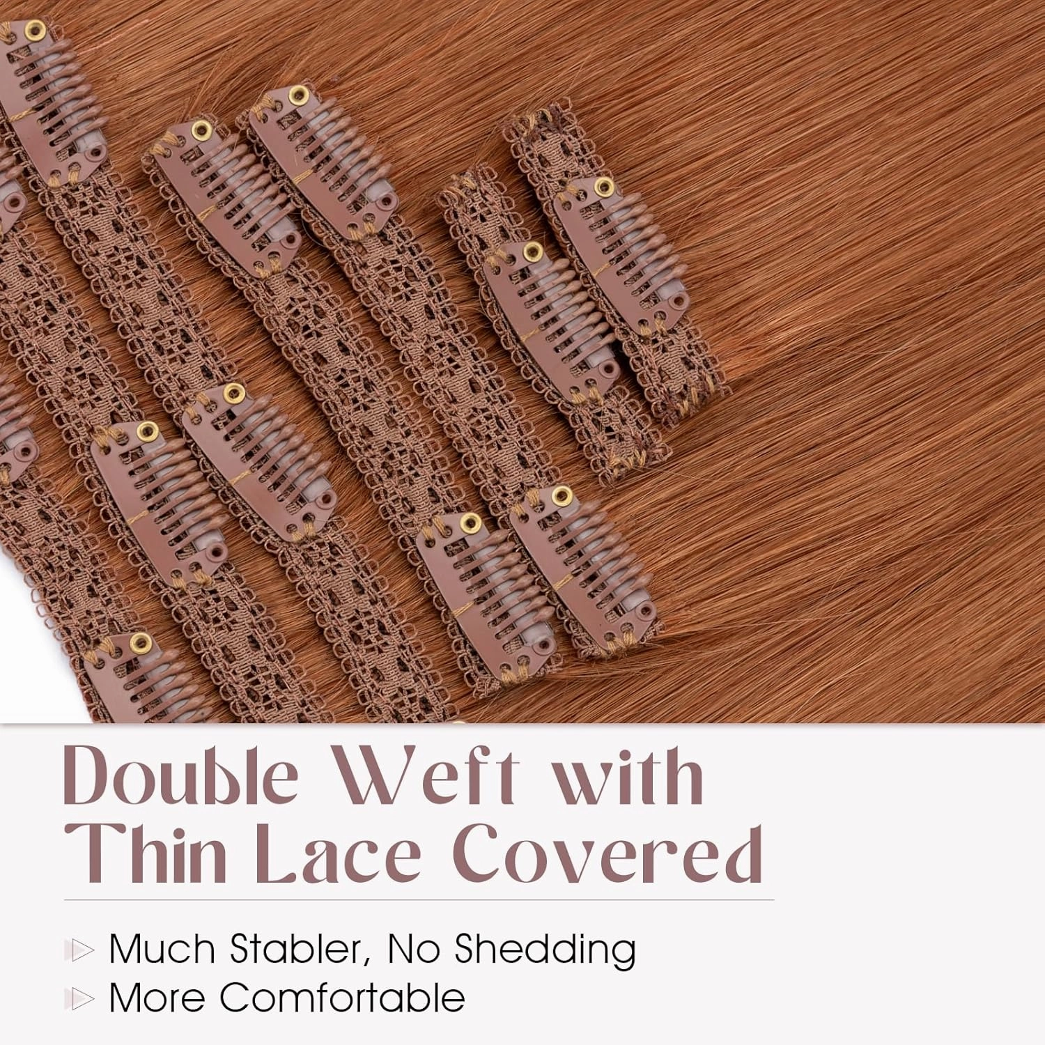 Elailite Clip in Hair Extensions Real Human Hair, Remy Hairpieces for Women, 7PCS Lace Weft Full Head, 10 Inch 85g Dark Auburn Copper Red