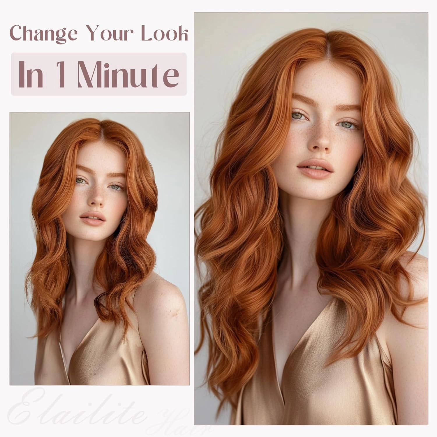 Elailite Clip in Hair Extensions Real Human Hair, Remy Hairpieces for Women, 7PCS Lace Weft Full Head, 10 Inch 85g Dark Auburn Copper Red