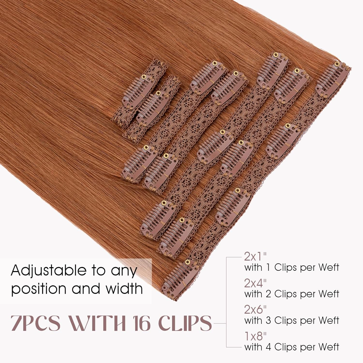 Elailite Clip in Hair Extensions Real Human Hair, Remy Hairpieces for Women, 7PCS Lace Weft Full Head, 10 Inch 85g Dark Auburn Copper Red