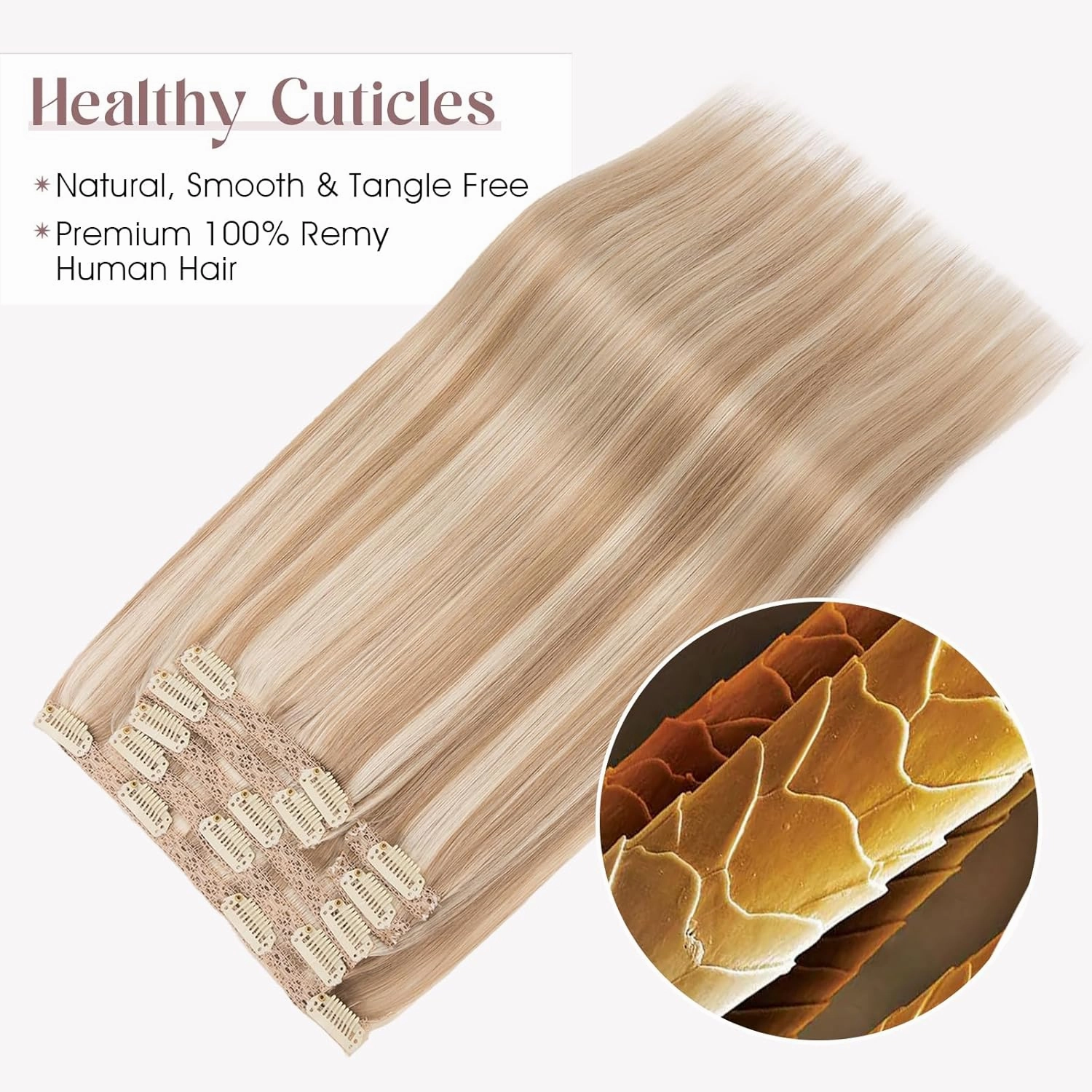 Elailite Clip in Hair Extensions Real Human Hair, Remy Hairpieces for Women, 7PCS Lace Weft Full Head, 10 Inch 85g Golden brown & Bleach Blonde