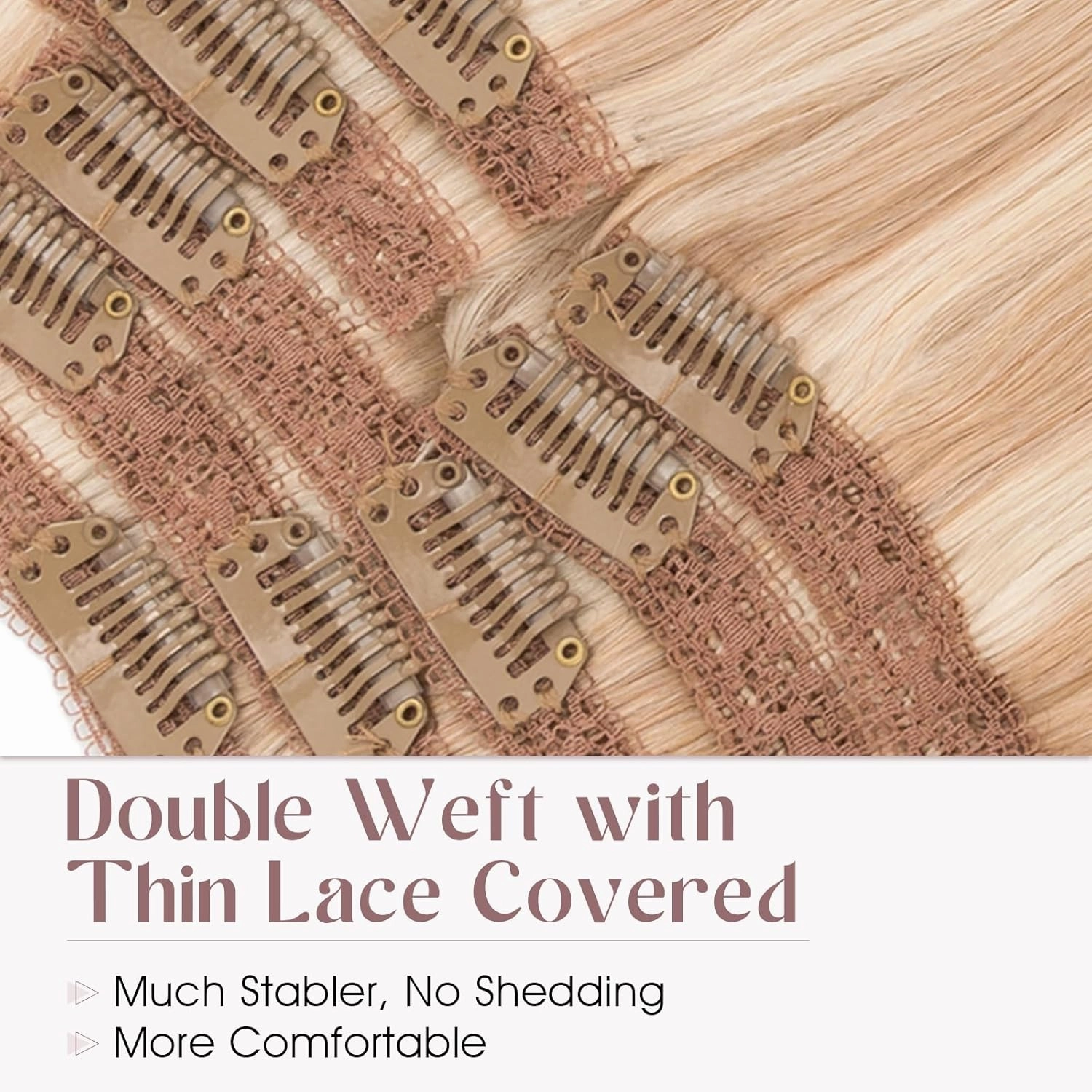 Elailite Clip in Hair Extensions Real Human Hair, Remy Hairpieces for Women, 7PCS Lace Weft Full Head, 14 Inch 100g Ash Blonde & Bleach Blonde