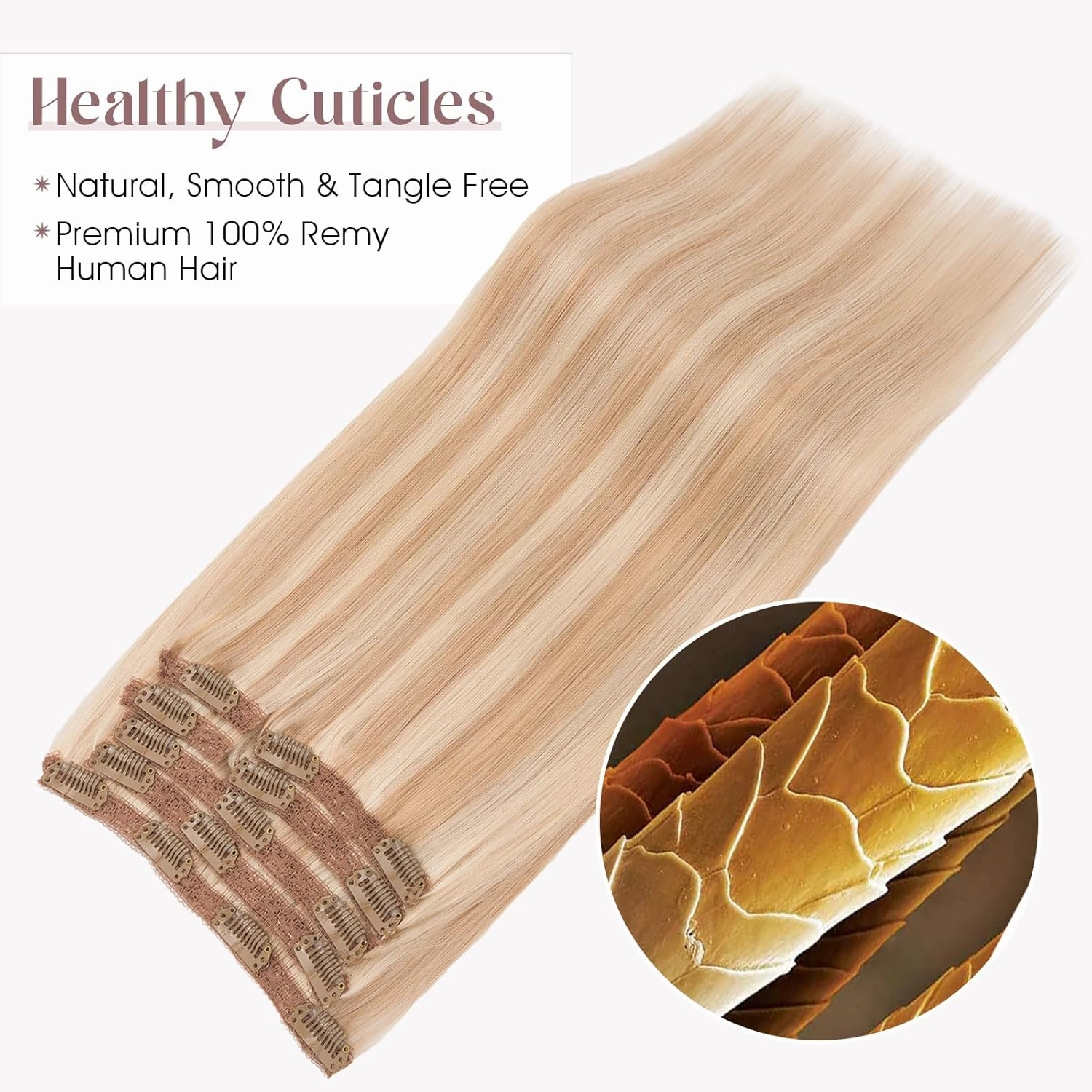 Elailite Clip in Hair Extensions Real Human Hair, Remy Hairpieces for Women, 7PCS Lace Weft Full Head, 14 Inch 100g Ash Blonde & Bleach Blonde