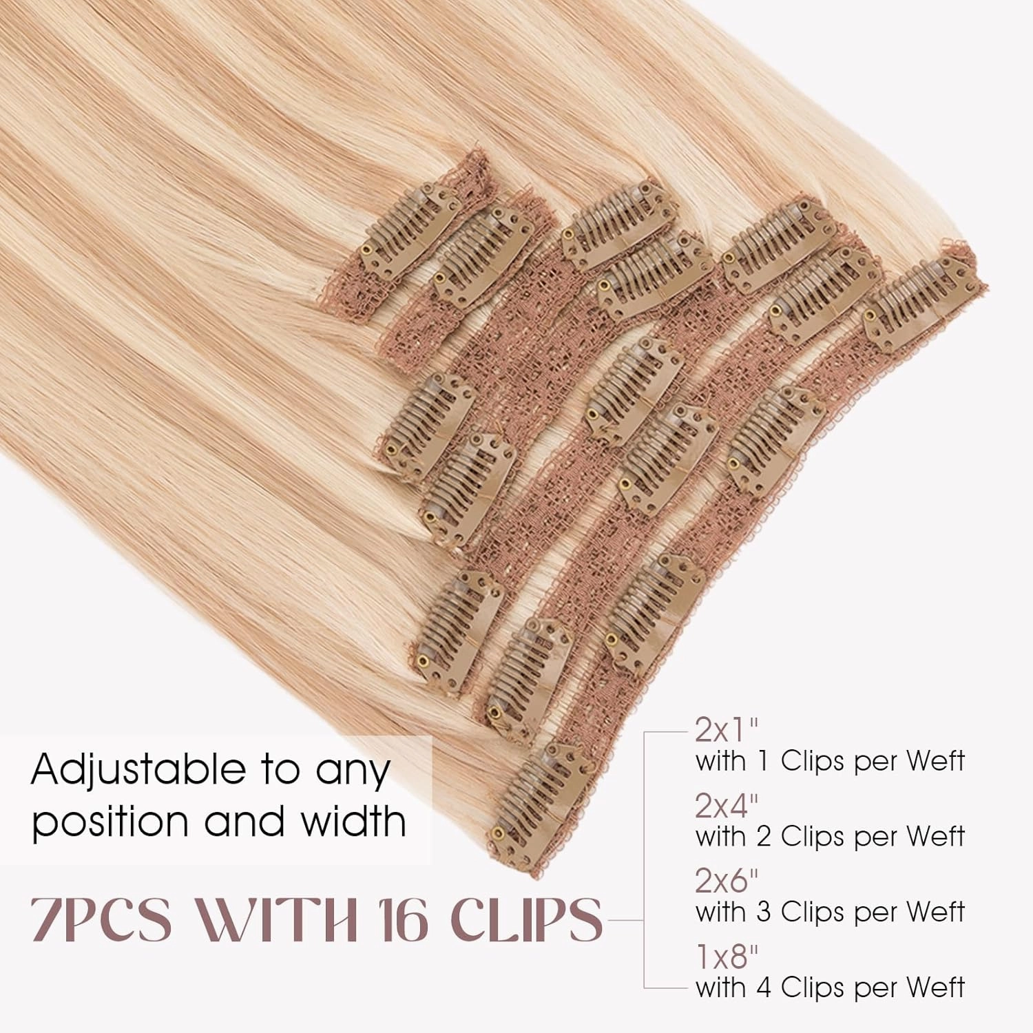 Elailite Clip in Hair Extensions Real Human Hair, Remy Hairpieces for Women, 7PCS Lace Weft Full Head, 14 Inch 100g Ash Blonde & Bleach Blonde