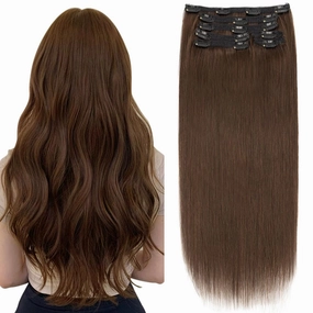 Elailite Clip in Hair Extensions Real Human Hair, Remy Hairpieces for Women, 7PCS Lace Weft Full Head, 14 Inch 100g Dark Brown