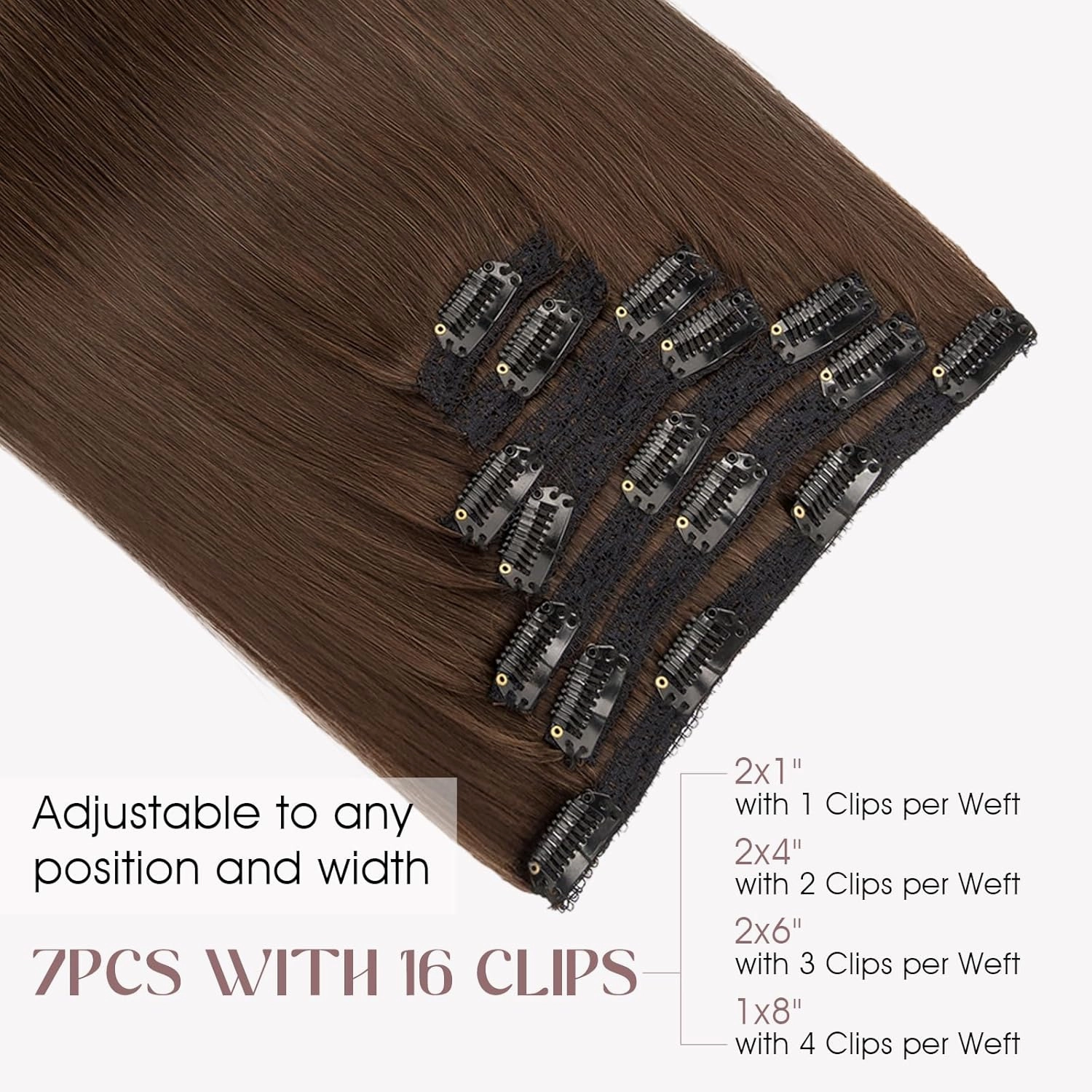 Elailite Clip in Hair Extensions Real Human Hair, Remy Hairpieces for Women, 7PCS Lace Weft Full Head, 14 Inch 100g Dark Brown