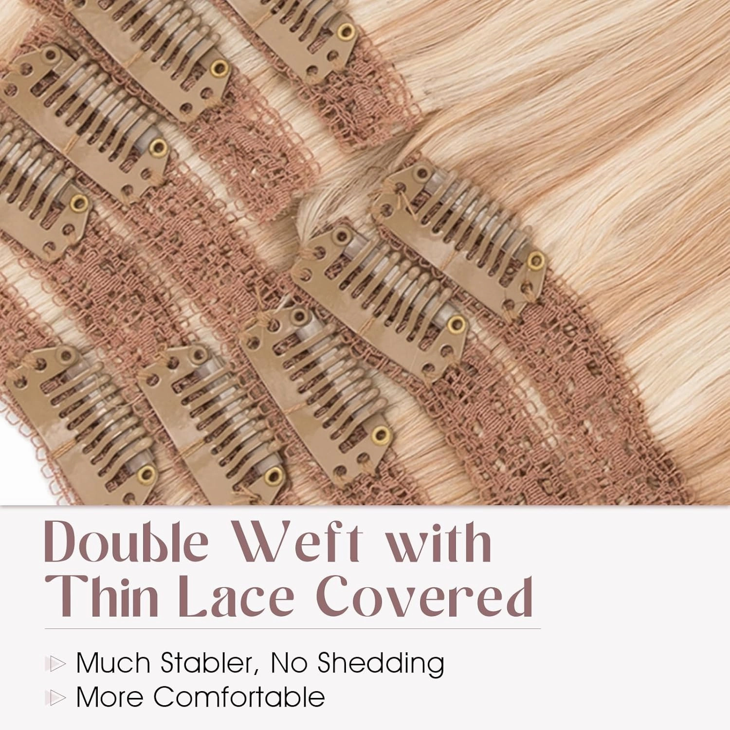 Elailite Clip in Hair Extensions Real Human Hair, Remy Hairpieces for Women, 7PCS Lace Weft Full Head, 18 Inch 120g Ash Blonde & Bleach Blonde
