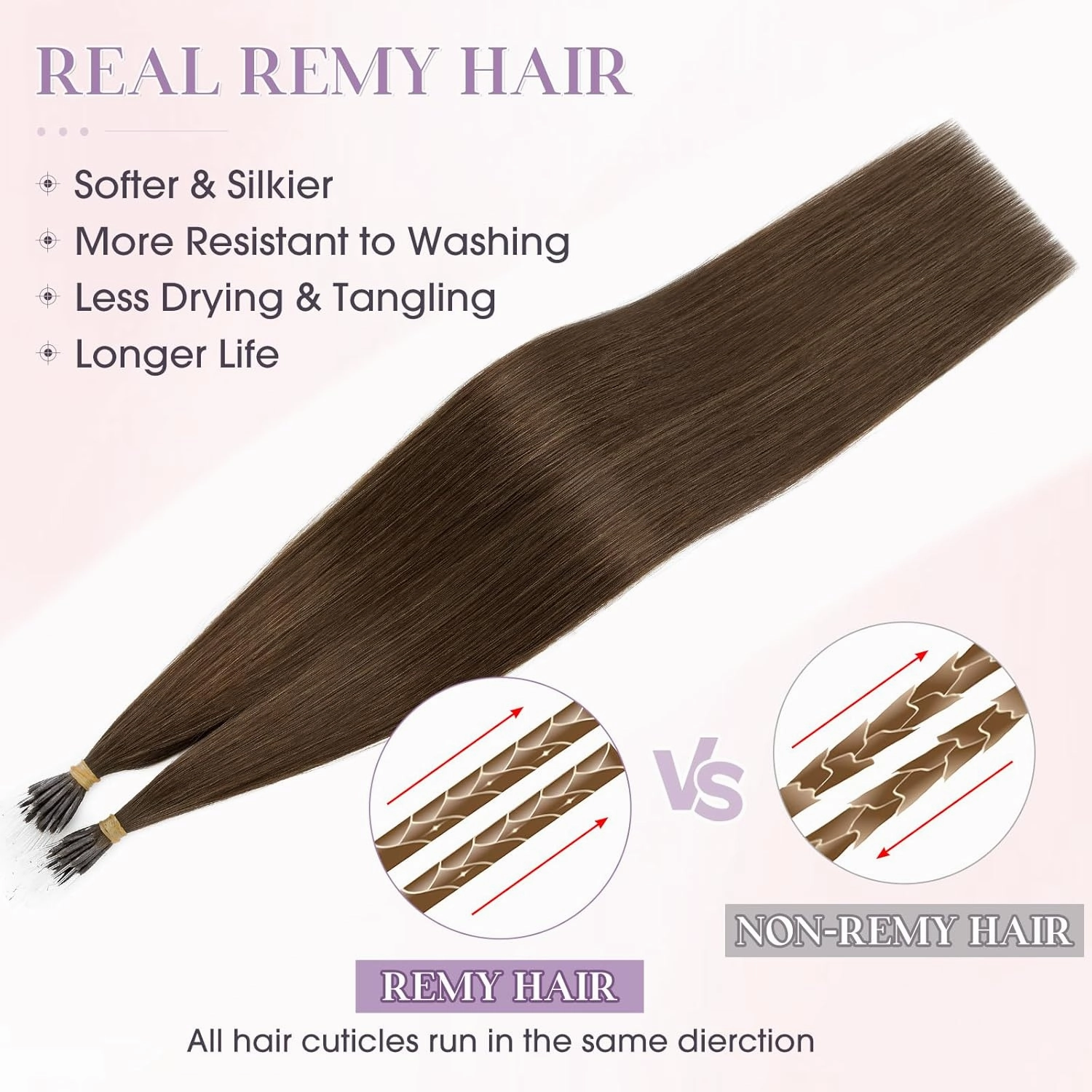 Elailite I Tip Hair Extensions Human Hair Elastic Itip Real Remy Hair Dark Brown 20 Inch 50G 50Strands Straight Pre Bonded Keratin Fusion Human Hair Extensions