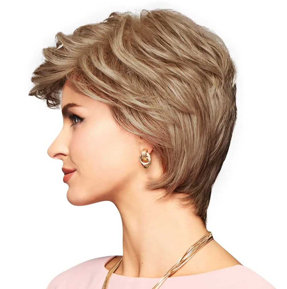 Enthusiastic Wig Cap, Short Shag With Layers And Volume by Hairuwear, Brown Grey