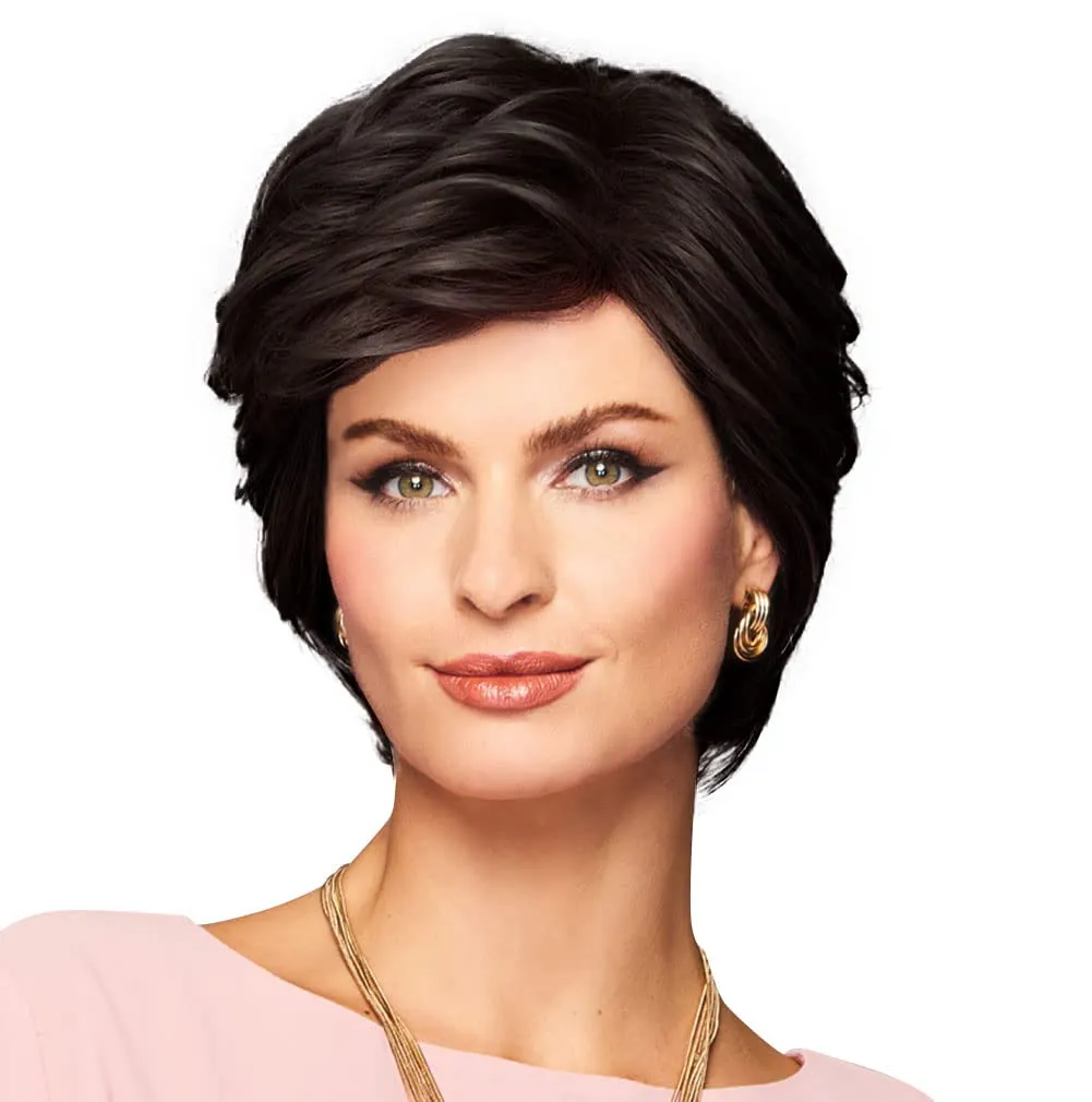 Enthusiastic Wig Cap, Short Shag With Layers And Volume by Hairuwear, Dark Brown