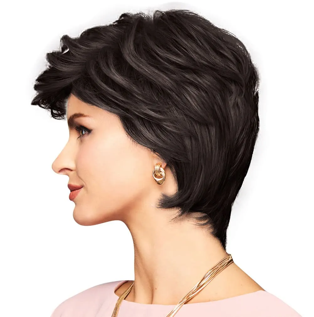 Enthusiastic Wig Cap, Short Shag With Layers And Volume by Hairuwear, Dark Brown