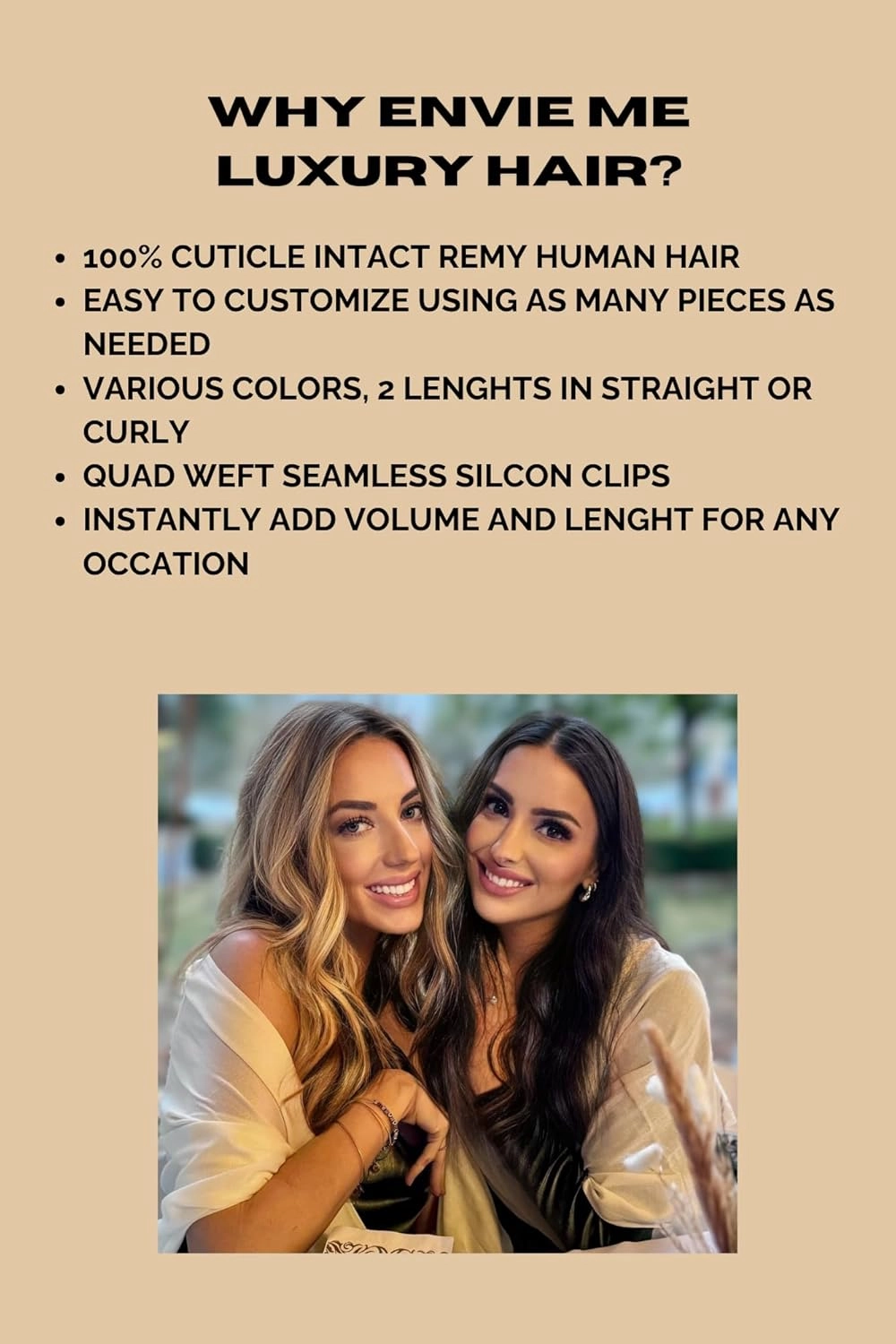 Envie Me Luxury Hair Extensions Remy Cuticle Intact Double Drawn Real Human Hair Deep Wave Curl Hair Seamless-Invisible Clip In Hair Extensions #1B Soft Black 110g 20 inch 8 pcs