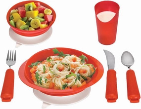 Essential Medical Supply Power of Red Adaptive Dinnerware Set - Includes Scoop Dish and Bowl, Utensil Set, Nosey Cup - Designed for Elderly and Senior Use Plus Handicapped, Dementia or Rehab
