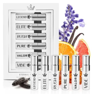 Eternal Discovery Set Men's Favorites 6x3ml Sample Sprayers, Long-lasting, Vegan, Clean Ingredients, Inspired by Sauvage EDP, One Million, A.cqua Di Gio EDP, Bleu de C, Spicebomb Extreme, Legend Red