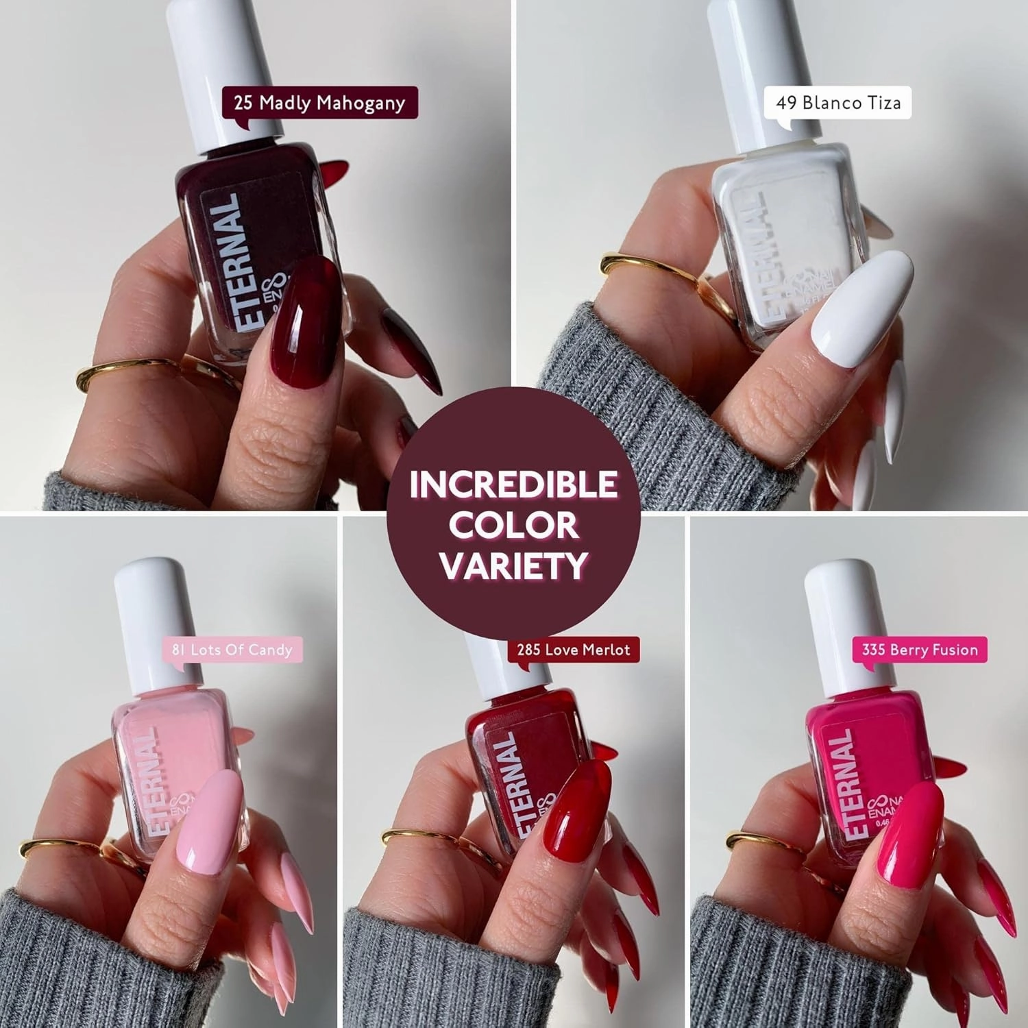 Eternal Red Nail Polish Set for Women (ROSE ALL DAY) - Pink Nail Polish Set for Girls - Long Lasting & Quick White Nail Polish for Home DIY Manicure & Pedicure - Made in USA, 13.5mL (Set of 5)