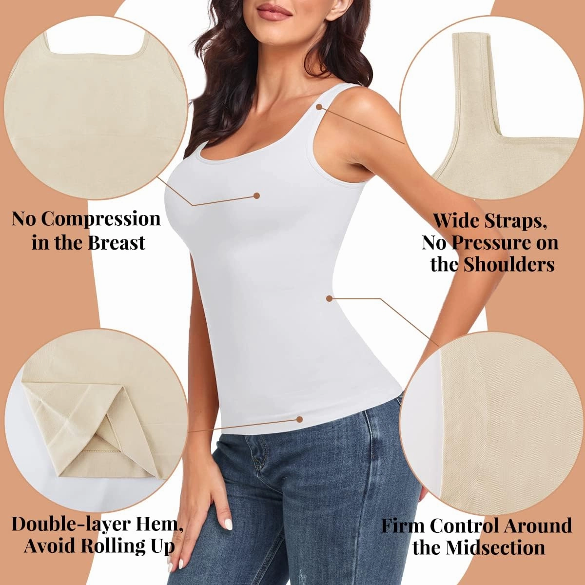 EUYZOU Women Tummy Control Shapewear Tank Tops Seamless Square Neck Compression Tops Slimming Body Shaper Camisole