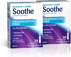 Eye Drops by Bausch & Lomb, Lubricant Relief for Dry Eyes, Preservative Free, Single Use Dispensers, 0.6 mL, 28 Count (Pack of 2)