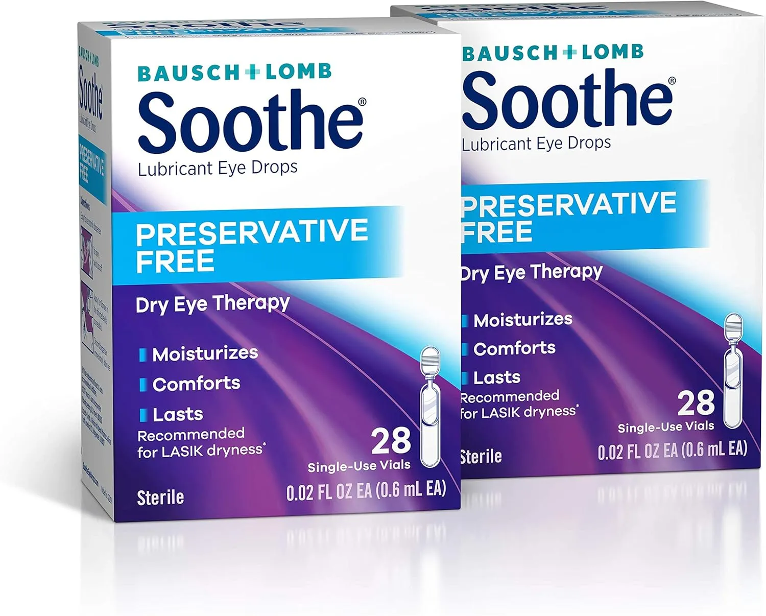 Eye Drops by Bausch & Lomb, Lubricant Relief for Dry Eyes, Preservative Free, Single Use Dispensers, 0.6 mL, 28 Count (Pack of 2)