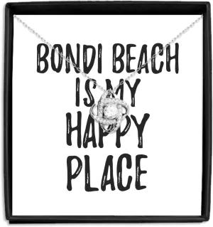 EzGift Bondi Beach Is My Happy Place Necklace Pendant Traveler Gift Idea Missing Home Souvenir Jewelry With Chain And Message Card Box