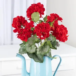 Factory Direct Craft Red Artificial Geranium Bush - UV Protected for Indoor or Outdoor Summer Flower Arrangements, Patriotic Floral Displays, Window Boxes, Porch Pots - Size: 18" H
