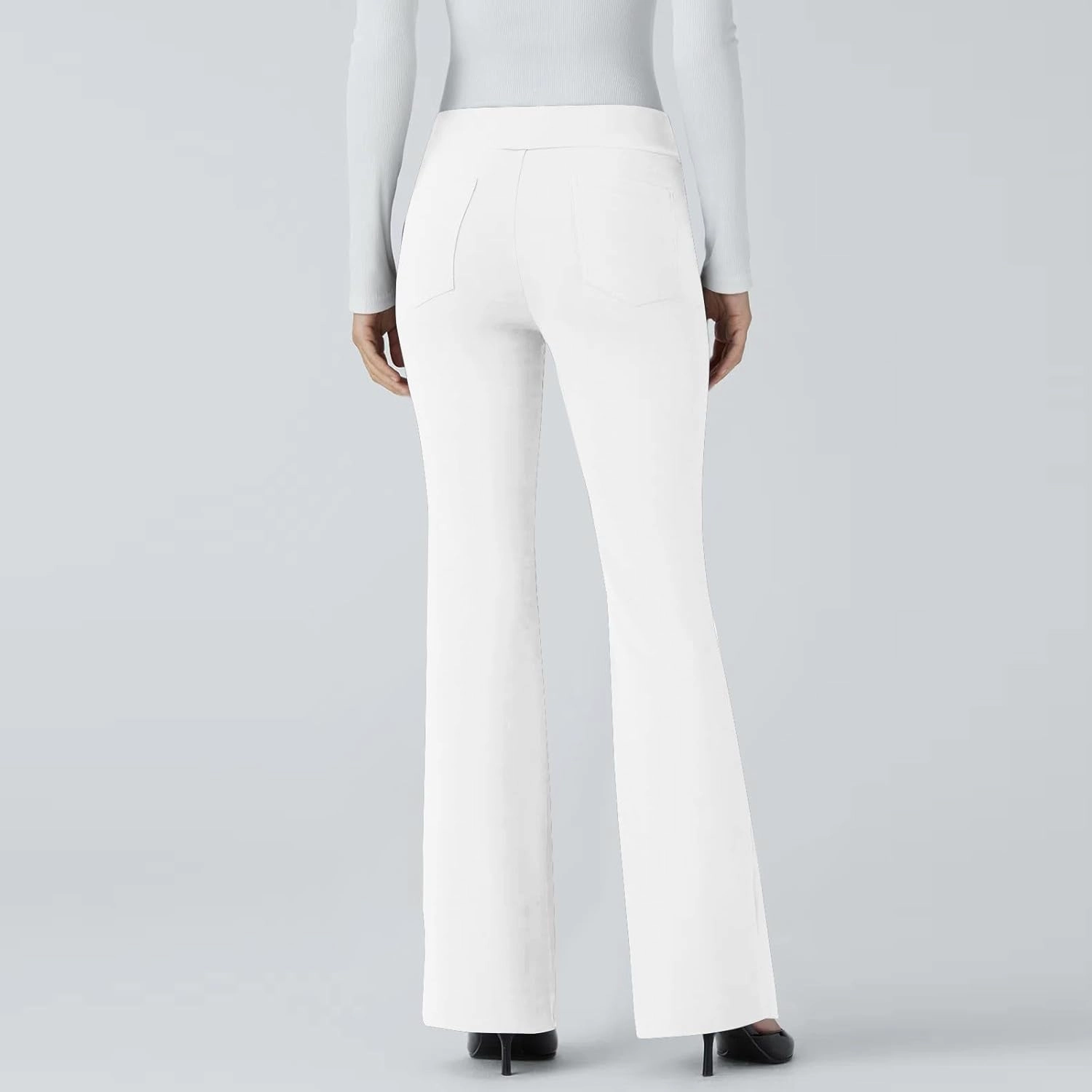 fanmpghleoo Pull On Dress Pants for Women Tummy Control Mini Flare Leggings with Pockets Stretchy Work Business Casual Slacks