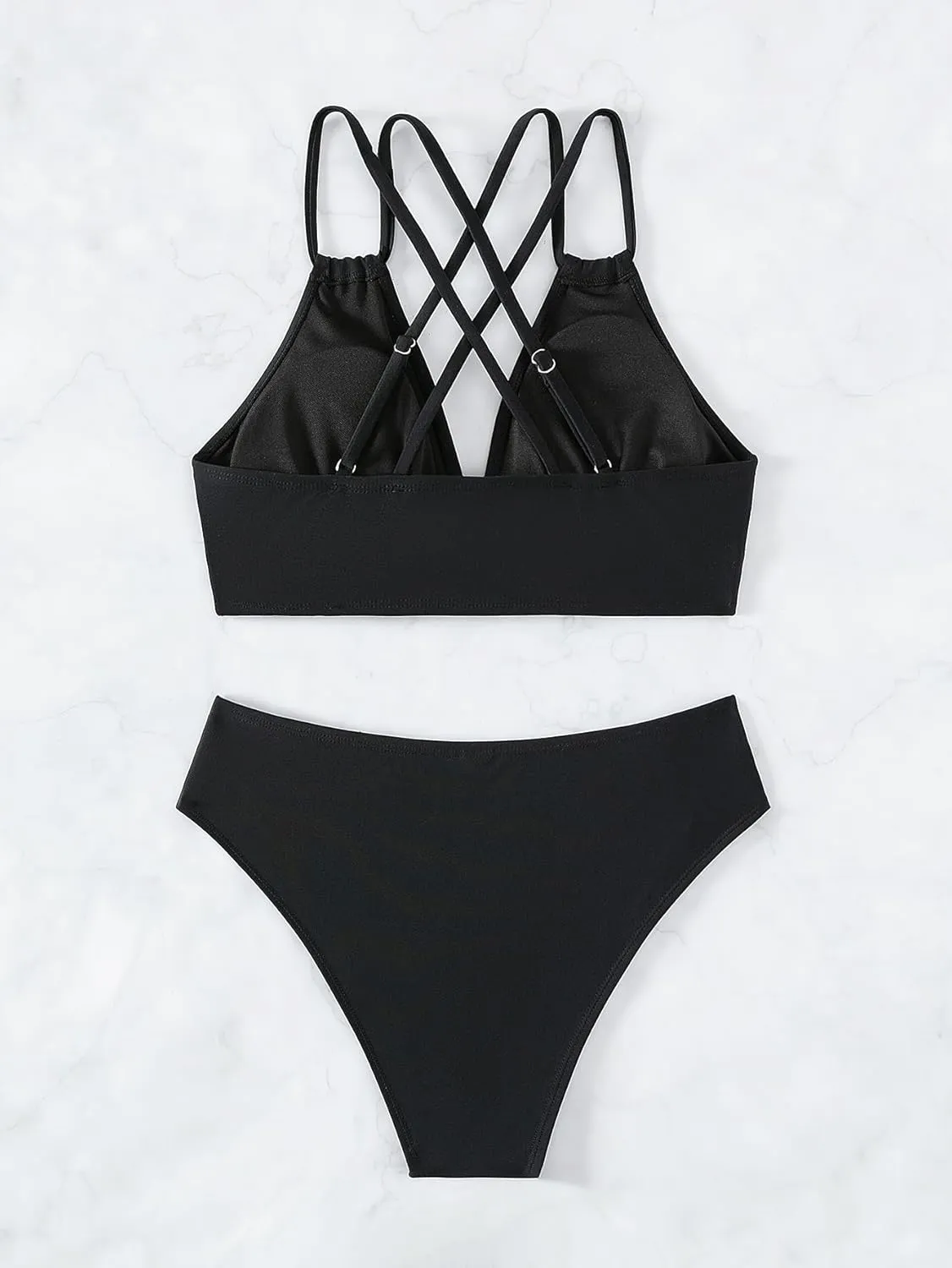 Fanuerg Women's Sexy V Neck Bikini Sets Hollow Out Two Piece Swimsuits Cutout Mid Waist Bathing Suit