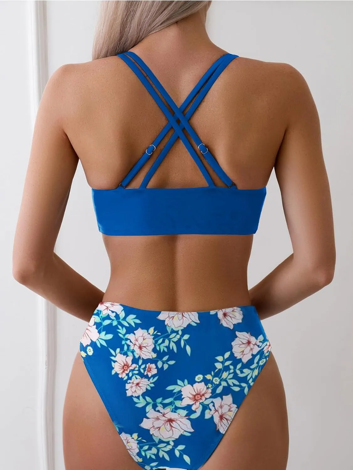 Fanuerg Women's Sexy V Neck Bikini Sets Hollow Out Two Piece Swimsuits Cutout Mid Waist Bathing Suit