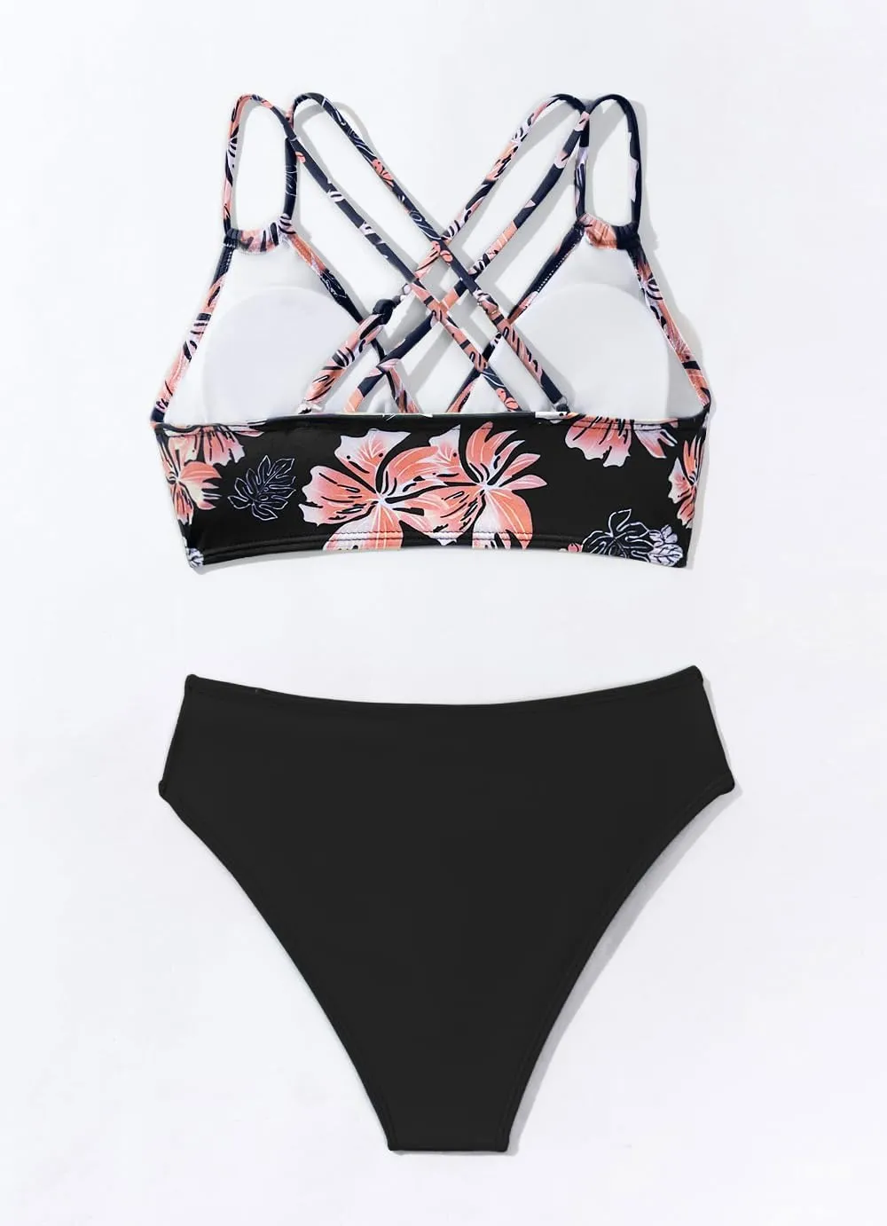 Fanuerg Women's Sexy V Neck Bikini Sets Hollow Out Two Piece Swimsuits Cutout Mid Waist Bathing Suit