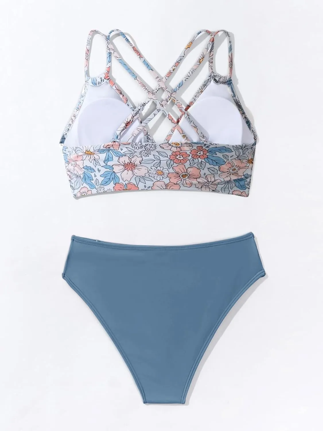 Fanuerg Women's Sexy V Neck Bikini Sets Hollow Out Two Piece Swimsuits Cutout Mid Waist Bathing Suit