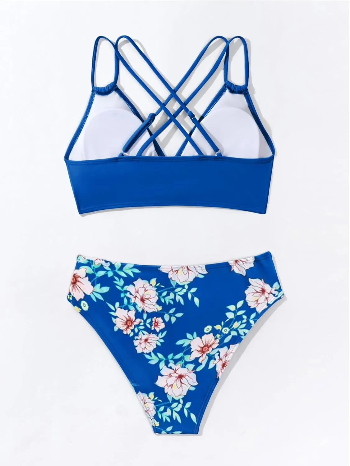 Fanuerg Women's Sexy V Neck Bikini Sets Hollow Out Two Piece Swimsuits Cutout Mid Waist Bathing Suit
