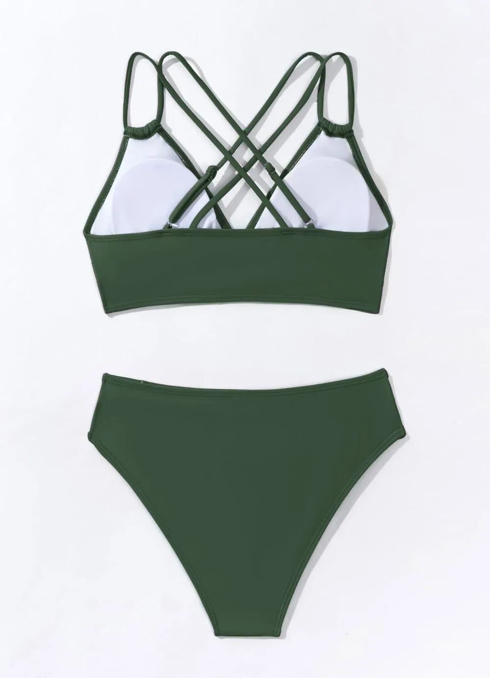 Fanuerg Women's Sexy V Neck Bikini Sets Hollow Out Two Piece Swimsuits Cutout Mid Waist Bathing Suit
